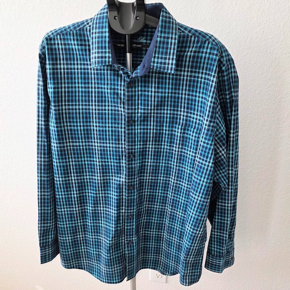TASSO ELBA MENS XXL BLUES AND BLACK CHECK LONG SLEEVE SHIRT
